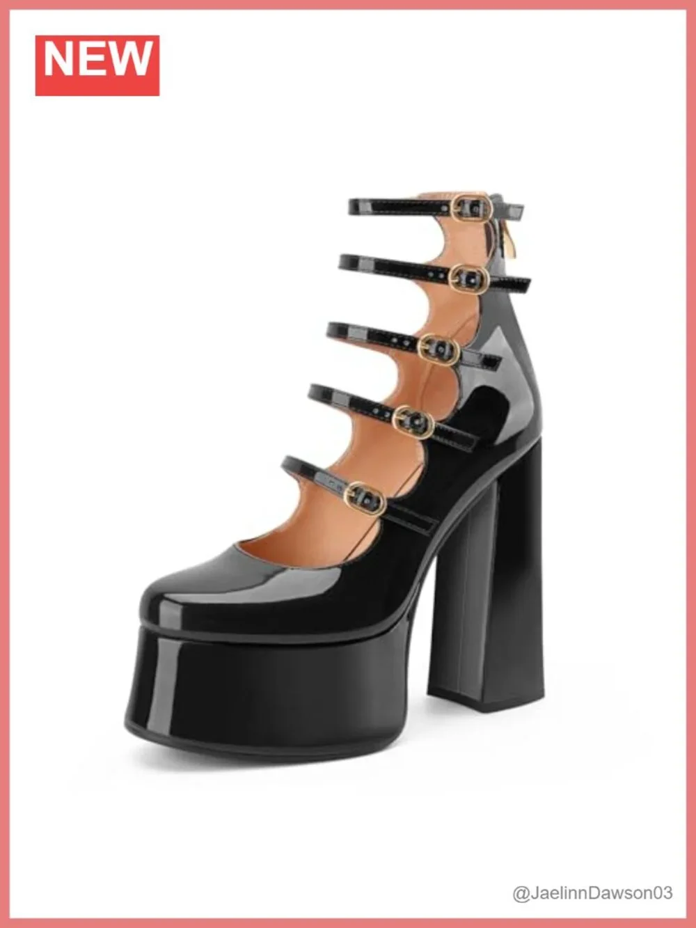 Perisis Women's Mary Jane Platform Heels Patent Leather Chunky Block Heels